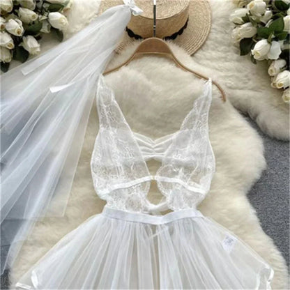 Woman Plus Size Sexy V-Neck Strap Dress Lace Trim Slim Short Dress Women Fashion Comfortable Dress Party Hotsweet