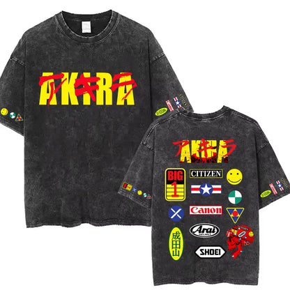 Washed Vintage Anime Akira T Shirts Japanese Science Fiction Cartoon Movie Shotaro Kaneda T-shirt Men's Manga Oversized T-shirts