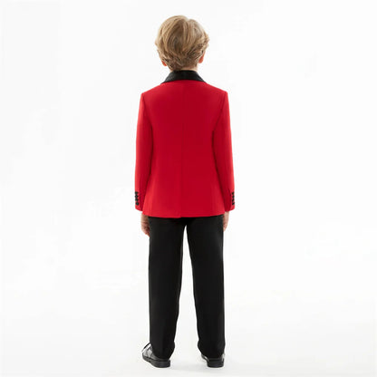 Boys' Formal Red  Black Tuxedo Suit with Black Bow Tie Elegant Flower Boy Outfit Weddings Kids' Formal Events  Special Occasions