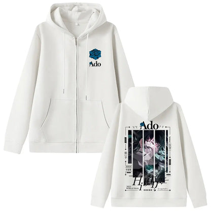 Ado World Tour 2025 Hibana Zipper Hoodie Men Women Fashion Japanese Style Zip Up Jacket Unisex Casual Vintage Zip Up Sweatshirt