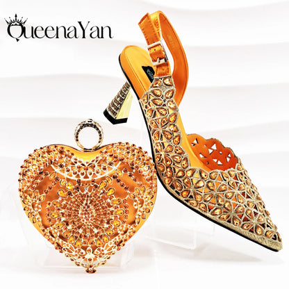 New Shoes and Bags Matching Set Nigerian Women Heel Party for Women Fuchsia Colour Italian Design Wedding INS Design