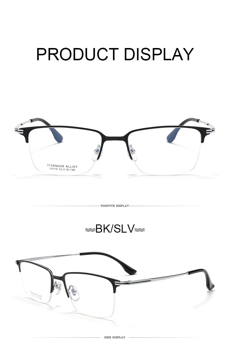 Pure Titanium Half Frame Business Eyeglasses Frames Anti-blue Light Reading Glasses Men's Customized Prescription X15119B