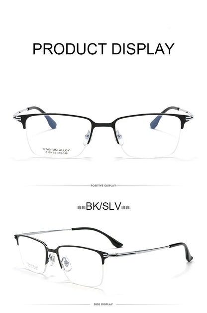 Pure Titanium Half Frame Business Eyeglasses Frames Anti-blue Light Reading Glasses Men's Customized Prescription X15119B