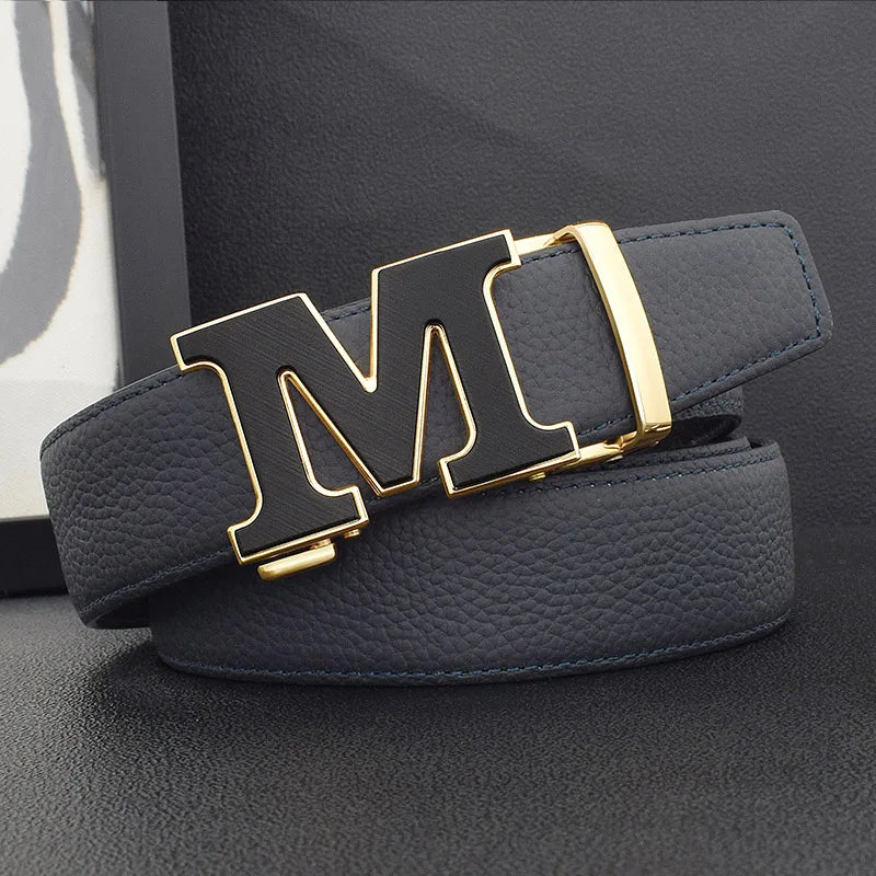 High Quality Designers Letter M White Leather Belt Men Luxury Famous Young Men Cowhide  Brand Jeans Relaxed Jeans Mode Man Belt