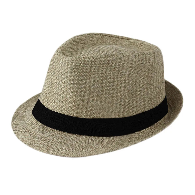 Summer Fedoras for Men Middle old aged Cap Linen Panama Solid  Jazz Hat Cowboy  Men's Women's  British Party Sun Hat