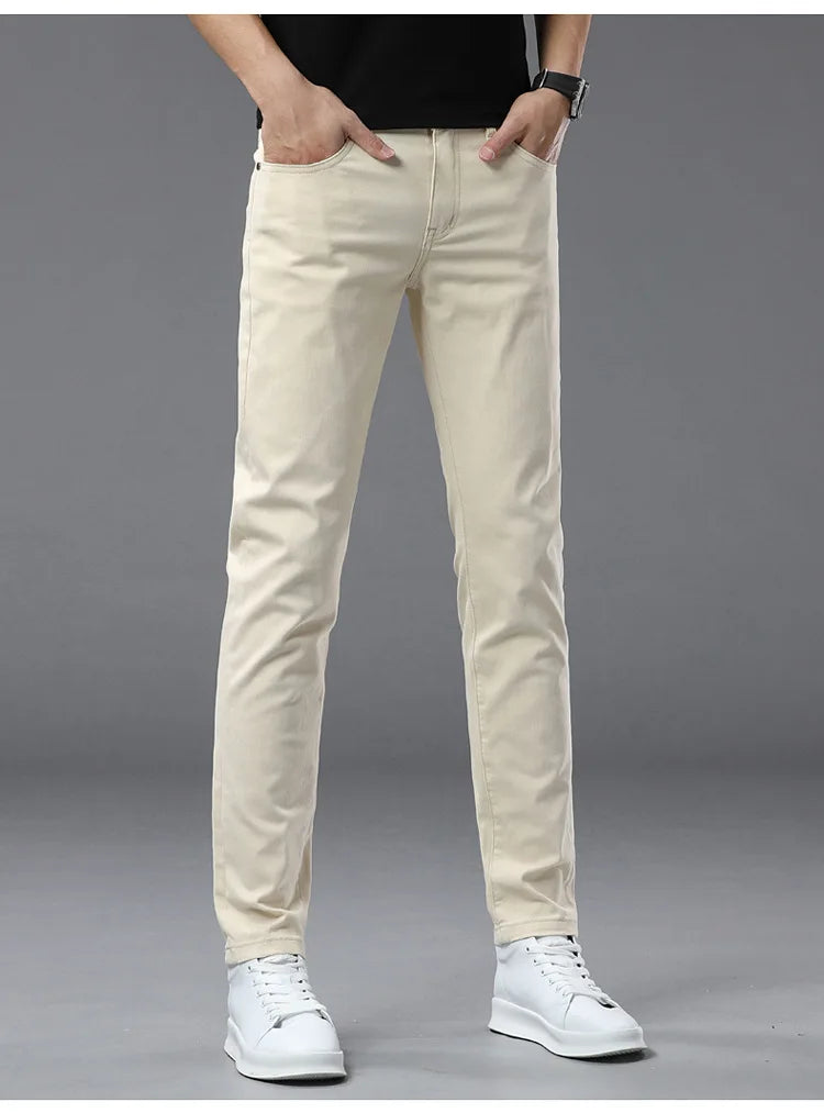 2025 spring/summer high end luxury fashion jeans for men, elastic trend versatile, slim fit, simple and casual pants