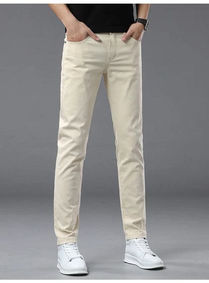 2025 spring/summer high end luxury fashion jeans for men, elastic trend versatile, slim fit, simple and casual pants