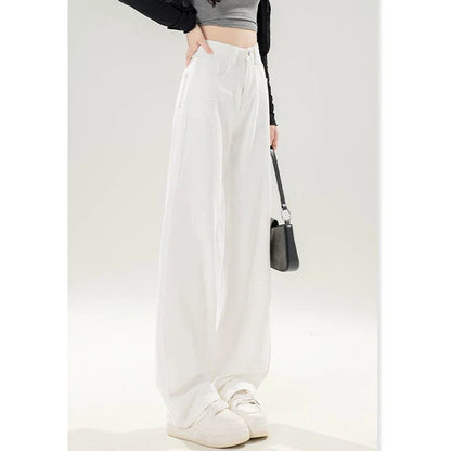Lady Korean Fashion High Waist Jeans Pants Women Loose Fit Denim Trousers Girls White Casual Straight Leg Pants