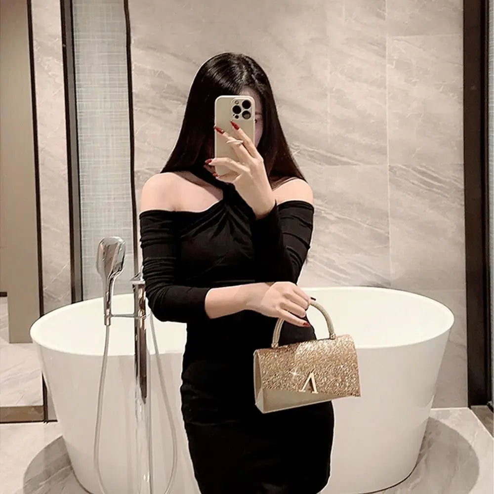 Gold Sequin Evening Bag Women Elegant Fashion Banquet Clutch Chain Shoulder Bags Luxury Purse Female Wedding Party Handbags