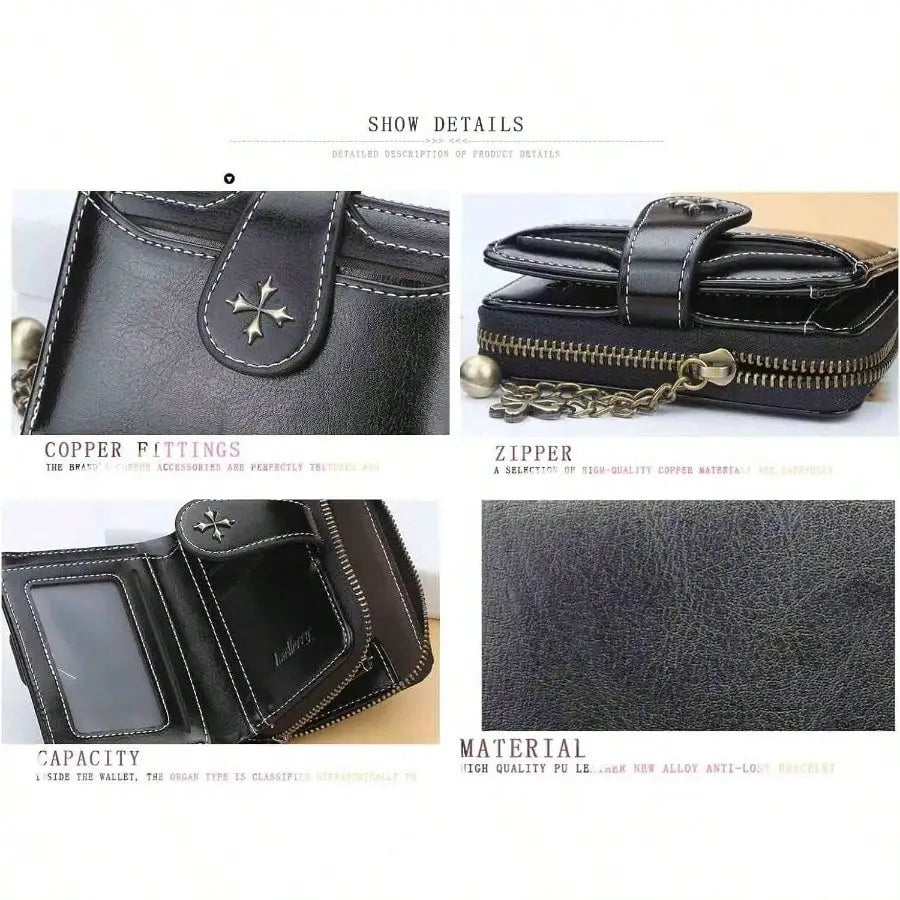 Women’s Retro Small Wallet – Mini Leather Credit Card Holder, Double-Fold Design with Zipper, Compact Aesthetic Wallet