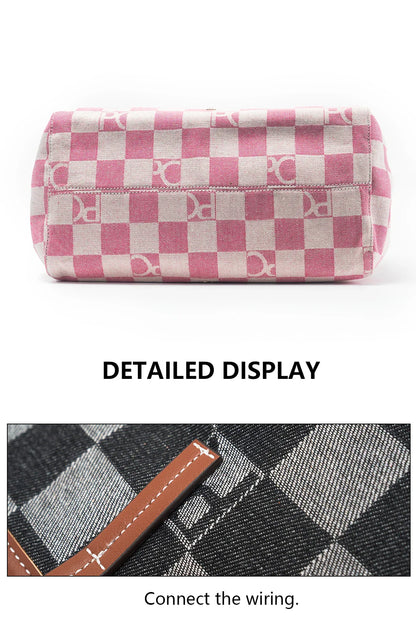 Lady Shoulder Bag Denim Checkerboard Design Light Luxury Large Capacity Simple Trendy Cool Texture Daily Commute Handbag