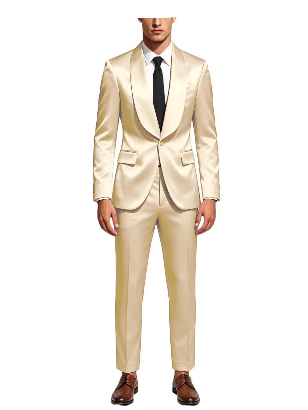 Luxury Men's Satin Tuxedo Suit Shawl Lapel Slim Fit 2-Piece Blazer & Pants Set Formal Business Casual Jacket Coat for Wedding