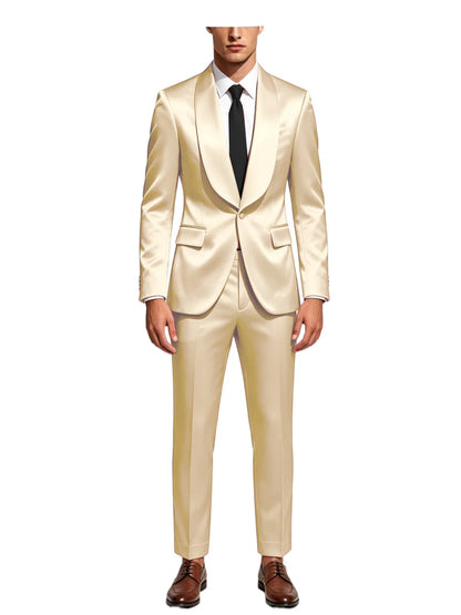 Luxury Men's Satin Tuxedo Suit Shawl Lapel Slim Fit 2-Piece Blazer & Pants Set Formal Business Casual Jacket Coat for Wedding