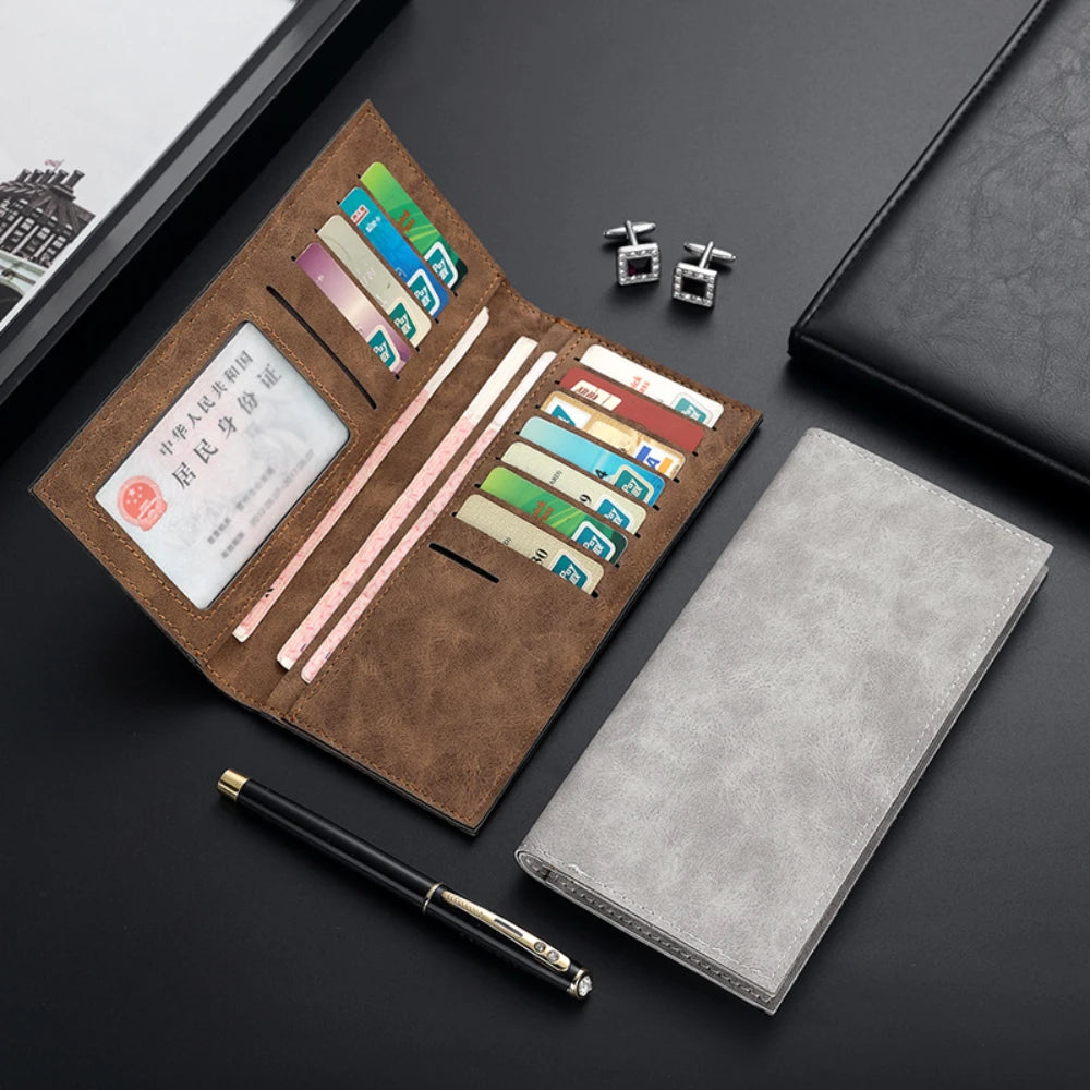 Vintage Long Section Soft PU Wallet For Men Bags Slim Purse Male Simple Purses Casual Business Money Coin Credit Cards Holders