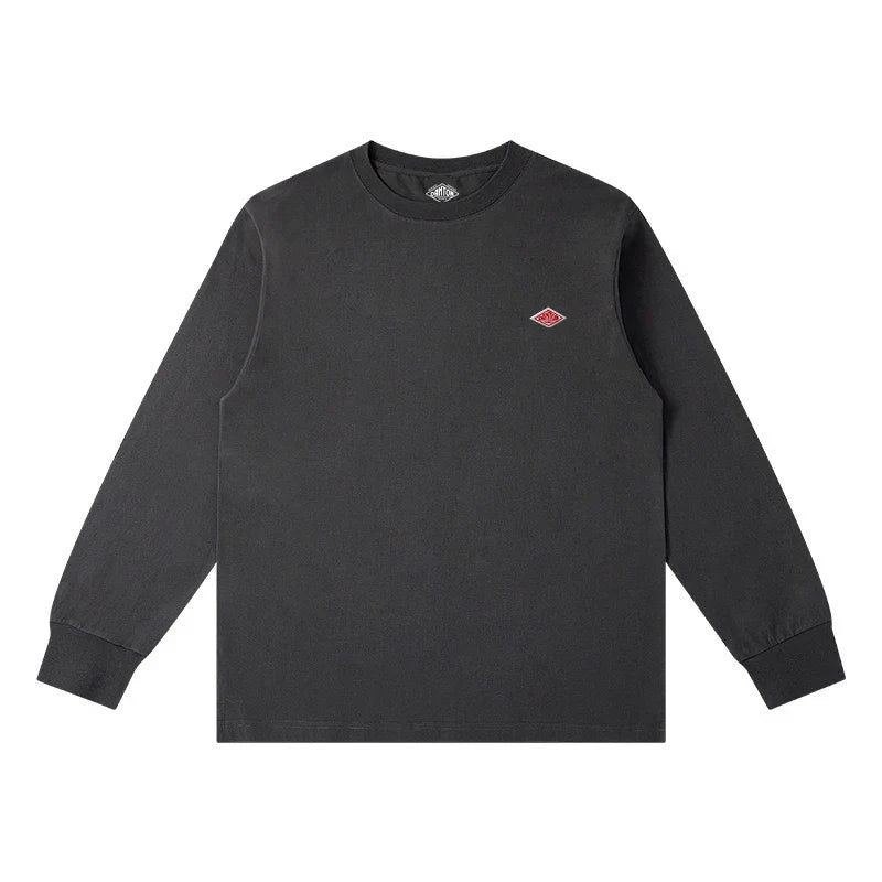 Spring Exported to Japan style Classic fashion Solid Simple Loose Long sleeve Cotton T-shirt Top Man Small Icon Embroidery Tees