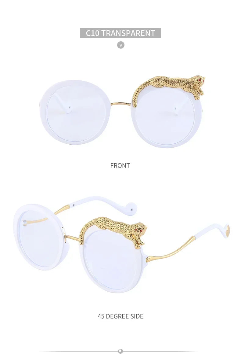 2025 Steampunk Metal Leopard Sunglasses Women Men Personalized Round Frame Sun Glasses Ladies Sunshade UV400 Gafas De Sol