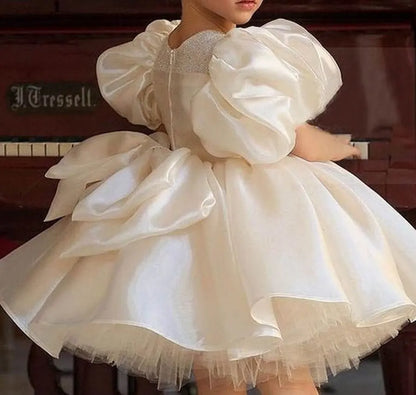 Children White Lace Tulle Dresses Evening Party Kids Sleeveless Ball Gowns 1st Birthday Baby Girl Princess Ceremonial Dress