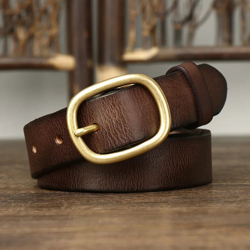 2.8CM Ladies Pure Cowhide High Quality Genuine Leather Belts for Women Brass Buckle Jeans Cowboy Waist Belt Luxury Designer