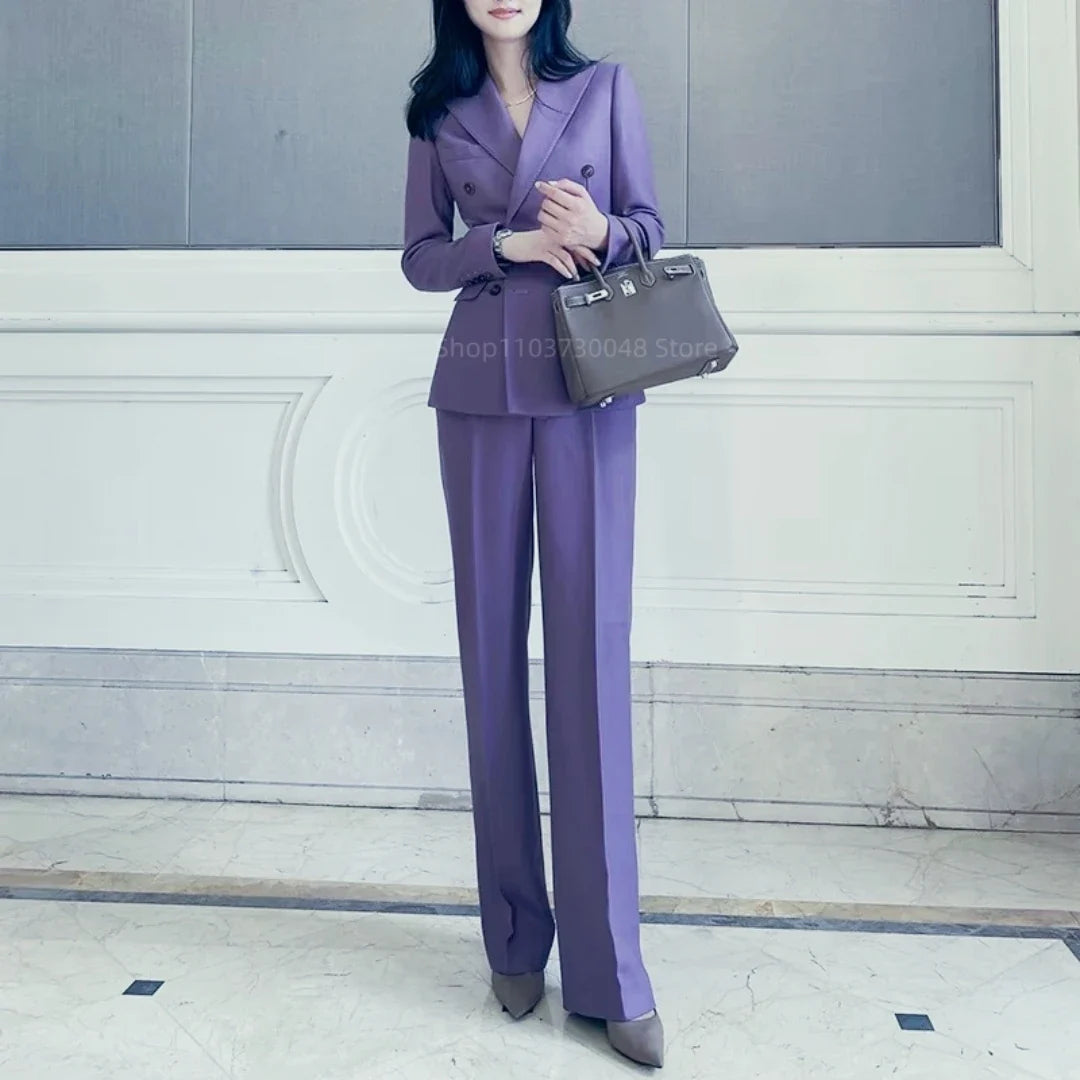 Women Light Purple  2 Piece Tuxedo Suit Blazer Pants with Peak Lapel Slim Fit Formal Party Business Office Outfit Female Clothes