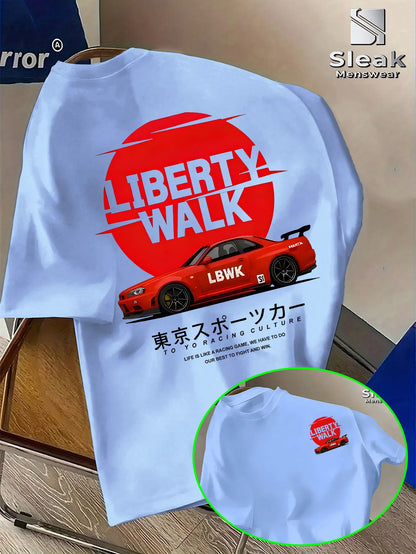 Men's Short-sleeved T-shirt for Summer, LIBERTY WALK Modified Sports Car Trend Print Breathable and Fashion Unique Style Outfit.