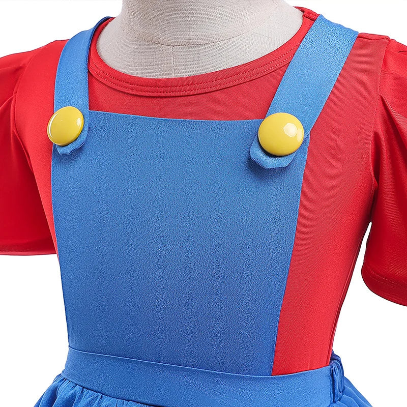 Super Bros Stage performance movie cosplay girls puff Sleeve Top+Dress Girl Halloween Birthday Party Cosplay