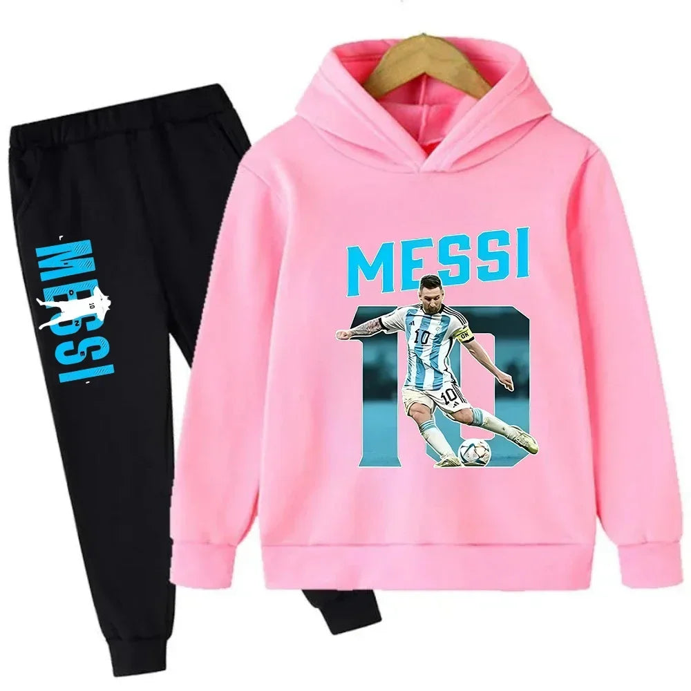 Autumn Football Star Messi 3-12Y Children Hoodies Sets Pants Suit 2 Pcs Sets Kids Boy Girl Clothing Casual Fashion Tracksuits
