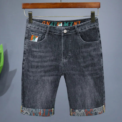 Summer New Men's Embroidered Denim Shorts Fashion Straight Slim Personality Streetwear Jeans Male Bermuda Male Short Pants