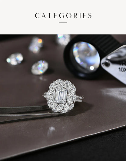 Luxury D VVS1 Color Asscher Cut 2.0CT Moissanite Diamond Rings For Women S925 Silver With Certificate Fine Jewelry New