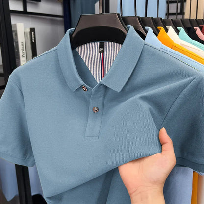 100% pure cotton high-end short sleeve polo shirt men's summer fashion new breathable Korean business casual golf brand T-shirt