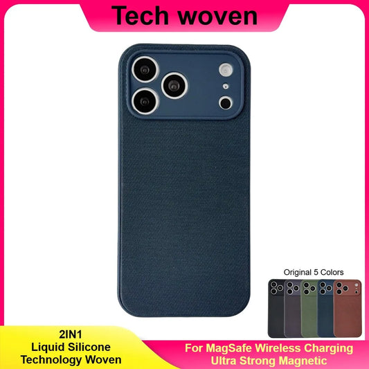 High End Original 2IN1 Technology Woven + Liquid Silicone Case For IPhone 17 Pro Max For Magsafe Magnetic Drop Protection Cover
