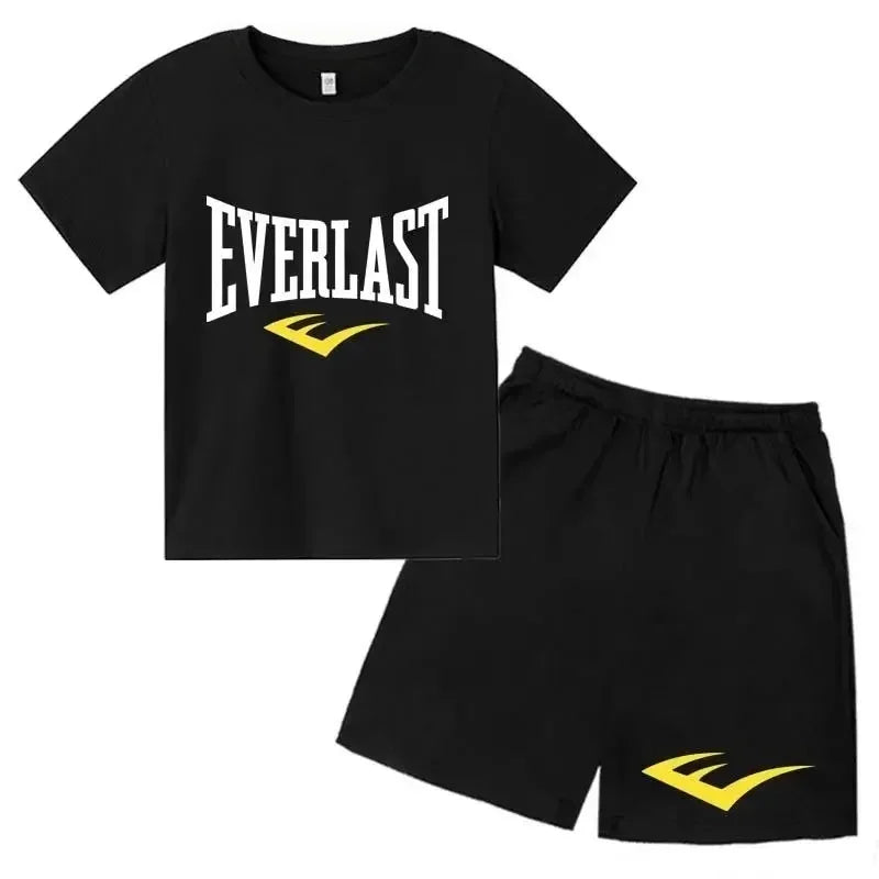 Kids Summer Leisure Simple Letter Print 2pcs O-neck Tees+Shorts Pants Sportsuits 2-13 Years Boys Girls Streetwear Children Sets