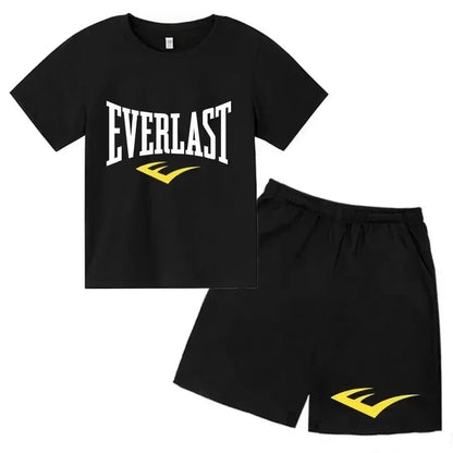 Kids Summer Leisure Simple Letter Print 2pcs O-neck Tees+Shorts Pants Sportsuits 2-13 Years Boys Girls Streetwear Children Sets