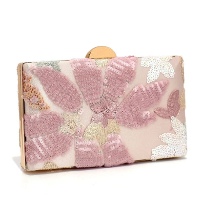 Random Pattern Women's Floral Pattern Clutch Bag, Fashion Retro Sequin Embroidery Floral Chain Evening Bag, Mini Box Bag For Par