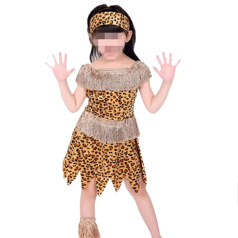 Novelty Boys Girls African Original  Savage Children Wildman Cosplay Costumes Clothing Kids Party Cosplay Costumes
