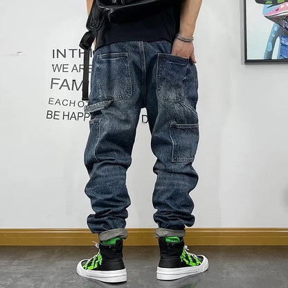 Autumn Men's Jeans With Multiple Pockets Workwear Pants Leg Pants Retro Straight Leg Pants Casual Pants