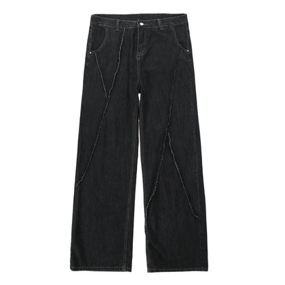 2025 Men HipHop Distressed Jeans Pants Men Ripped Patchwork Denim Pants Male Oversized Loose Casual Streetwear Wide Leg Trousers