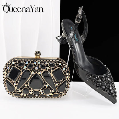 Italian Shoes and Handbags Accessory Set with Rhinestone Metal Embellishments Wedding Shoes Bridal Shoes Designer