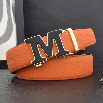 High Quality Designers Letter M White Leather Belt Men Luxury Famous Young Men Cowhide  Brand Jeans Relaxed Jeans Mode Man Belt