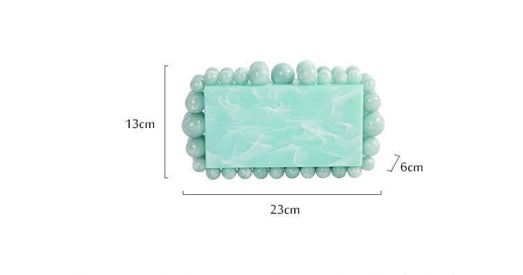 Fashion Women Acrylic Turquoise Evening Clutch Bag Small Pearls Party Black Designer Day Purse Crossbody Chain