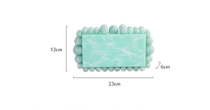 Fashion Women Acrylic Turquoise Evening Clutch Bag Small Pearls Party Black Designer Day Purse Crossbody Chain