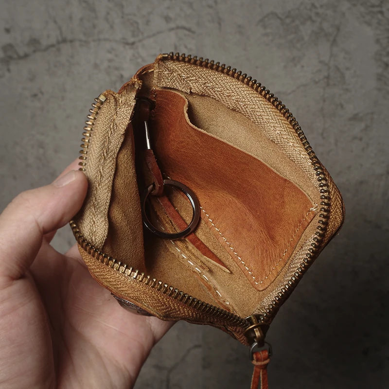 Top Cowhide Car Key Bags Men Women Vintage  Zipper Coin Purse Genuine Leather Wallet Card Holde ‌Housekeeper Home Organizer
