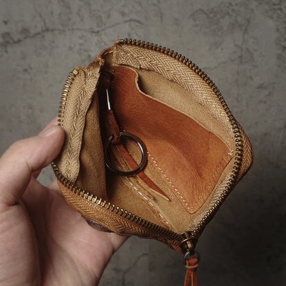 Top Cowhide Car Key Bags Men Women Vintage  Zipper Coin Purse Genuine Leather Wallet Card Holde ‌Housekeeper Home Organizer