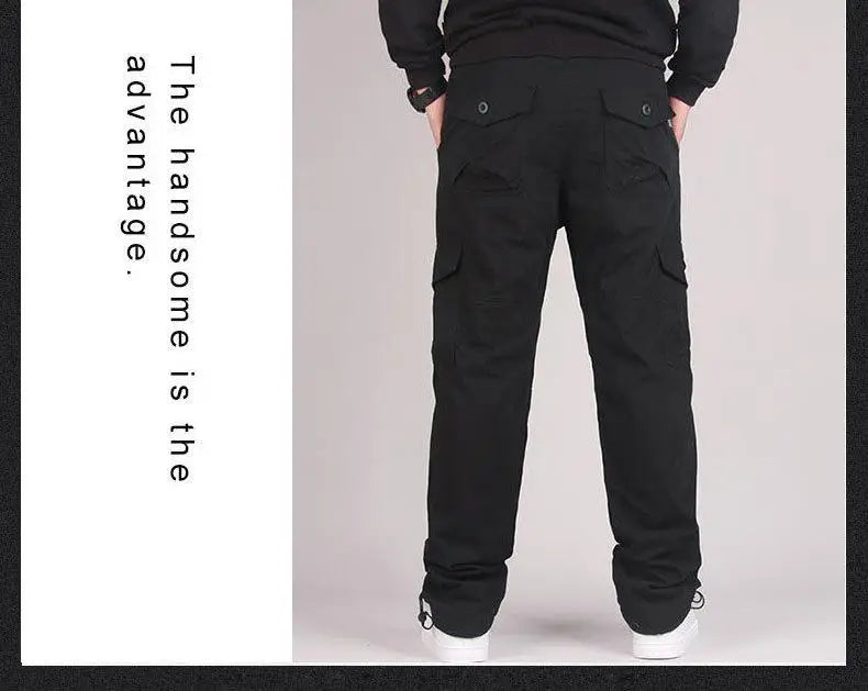 Autumn Winter Mens Cargo Pants Fleece Warm Trousers Cotton Pants Insulated Hiking Running Pants Man Multiple Pockets