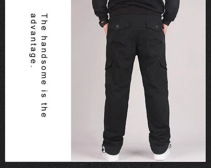 Autumn Winter Mens Cargo Pants Fleece Warm Trousers Cotton Pants Insulated Hiking Running Pants Man Multiple Pockets