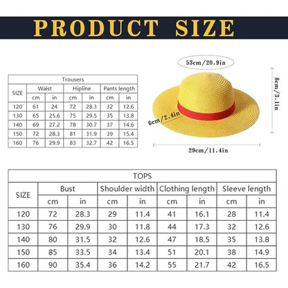Anime Luffy Cosplay Costume Straw Hat Red Jacket Adult Kids Carnival Party Red Top Pants Suits Hat Role Play