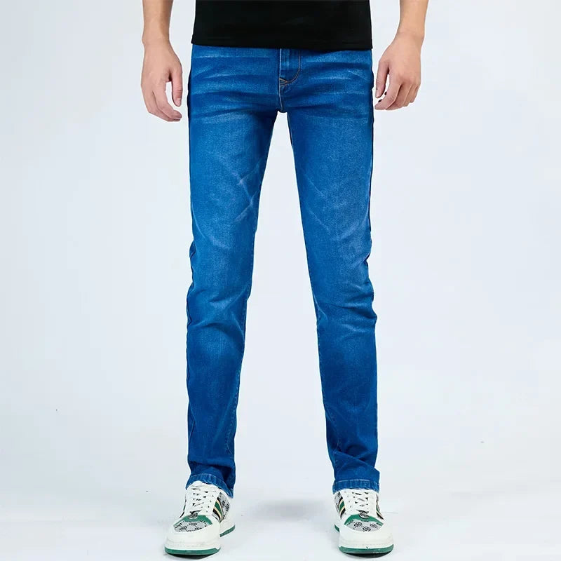 2025 Autumn New Men's Slim Elastic Jeans Fashion Korean Small Straight Pencil Pants Soft Comfortable Casual Green Denim Pants
