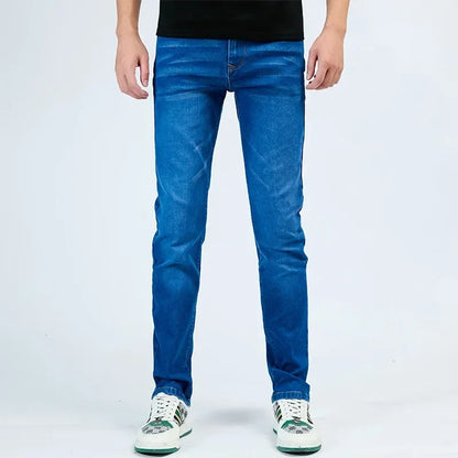 2025 Autumn New Men's Slim Elastic Jeans Fashion Korean Small Straight Pencil Pants Soft Comfortable Casual Green Denim Pants