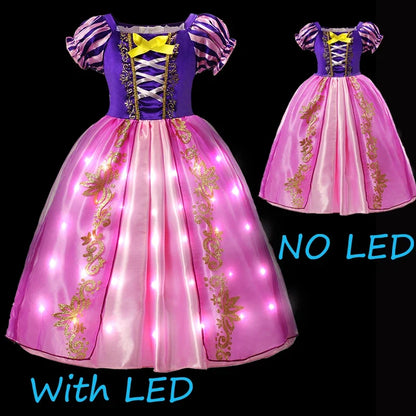 LED Light Purim Candy Dress Girls Rapunzell Princess Dress Costume Toddler Halloween Christmas Cosplay Dress Clothes for Kids