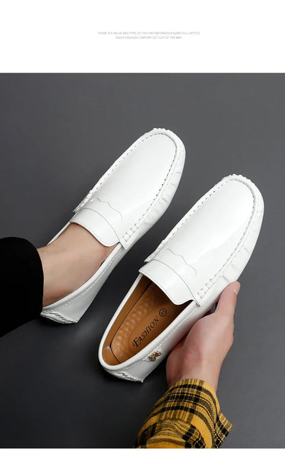 Patent Leather Beanie Shoes Men's New Spring and Summer Large Size Patent Leather Casual British Leather Shoes Women's Slip-On Lazy Casual Shoes Handmade Shoes