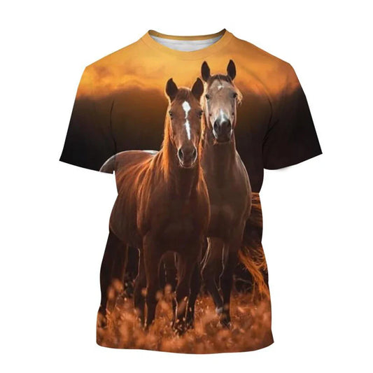 Summer hot selling fashion animal horse 3D printing print neutral casual Harajuku style comfortable short sleeved top